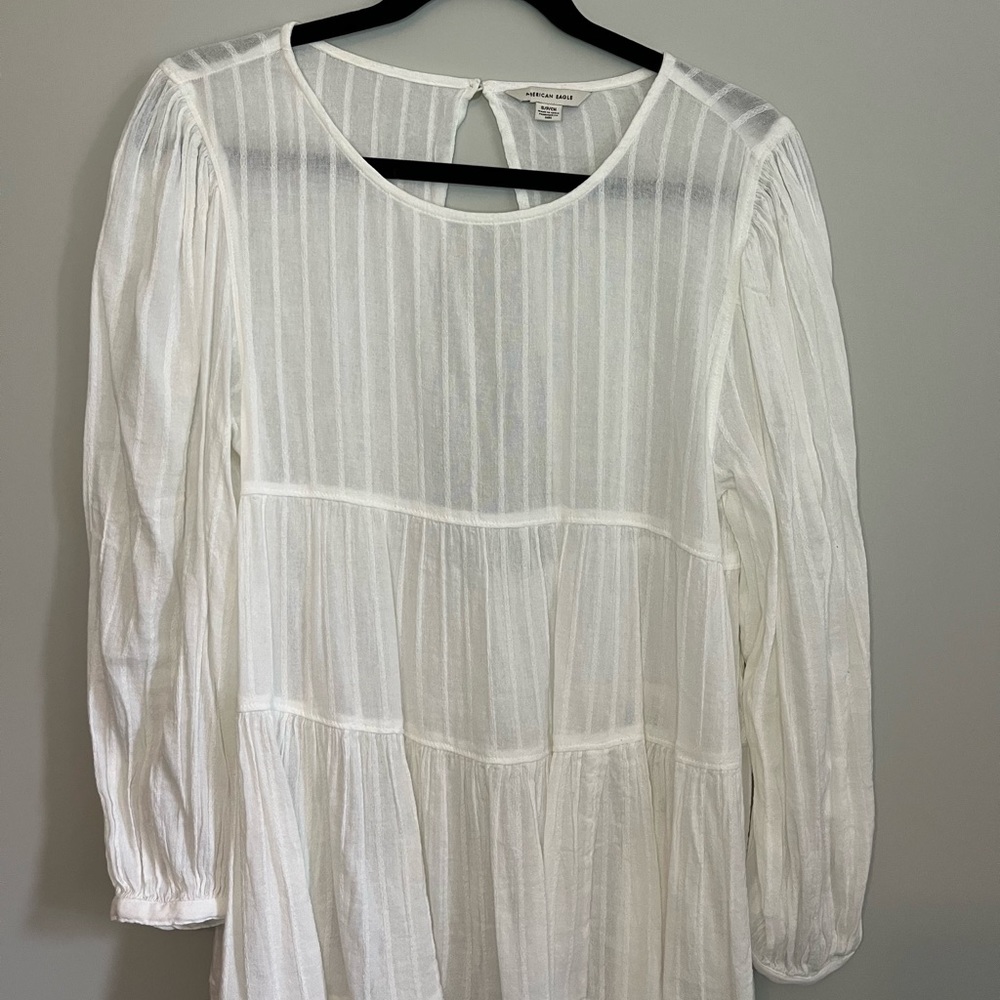 American Eagle Outfitters White Textured Long Sleeve Top